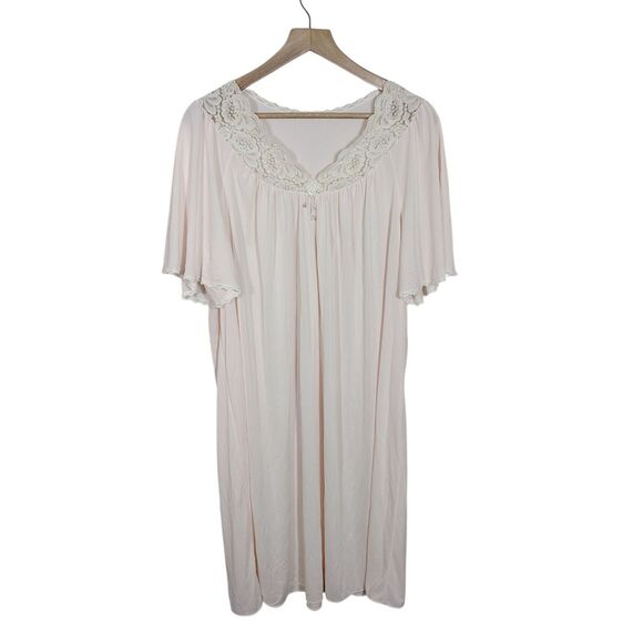 Shadowline Nightgown LARGE Peignoir Pale Pink Knee Length Lace Retro Romantic - Picture 2 of 10